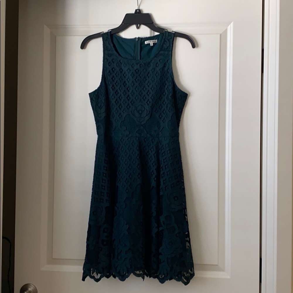 Black Swan emerald lace overlay dress